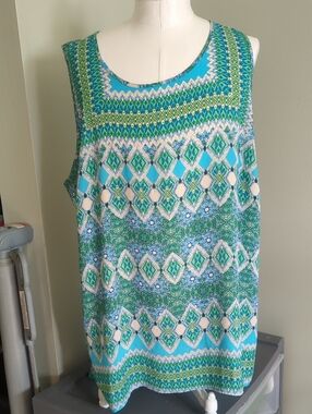 Rose & Olive Teal and Green Geometric Tank Top